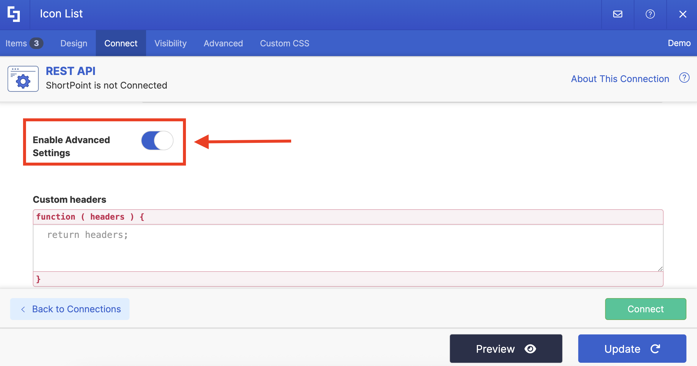 Enable advanced settings