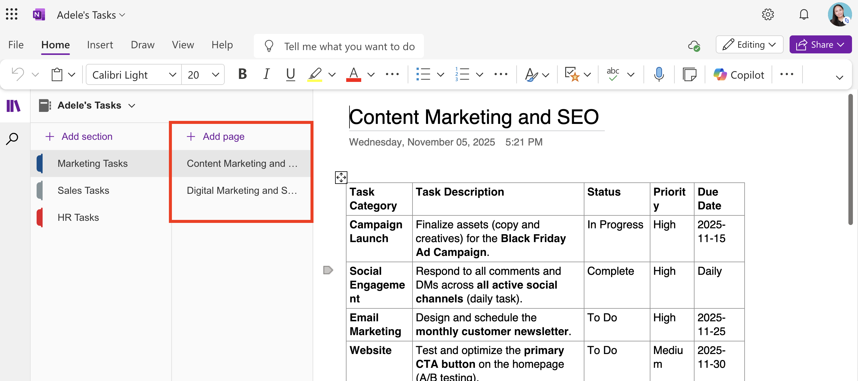 sample notebook pages