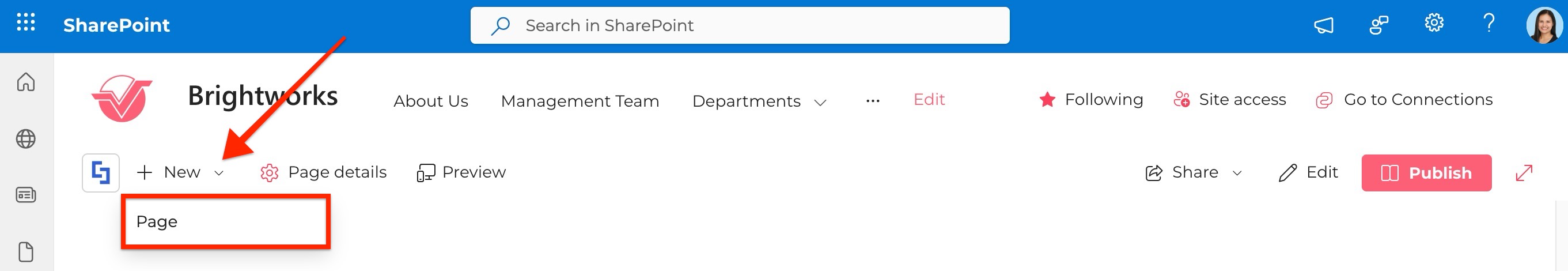 Add a new page to your SharePoint site
