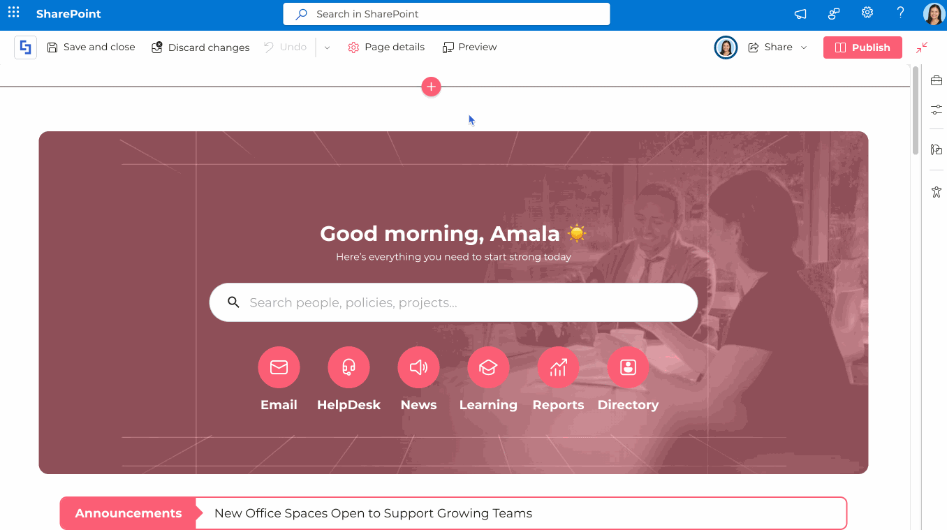 Edit the ShortPoint web part and add a new section