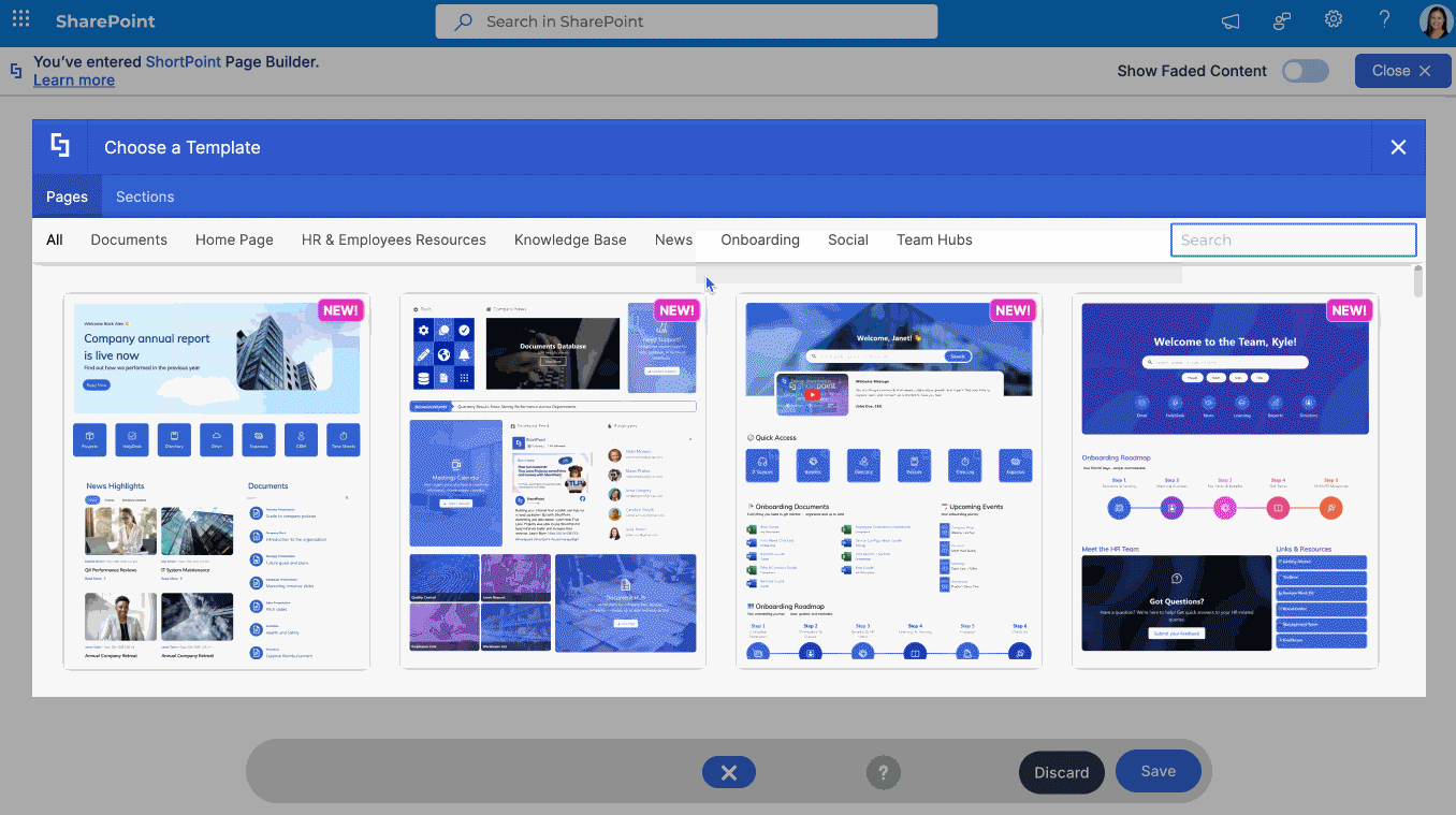 Navigate the ShortPoint Templates Library