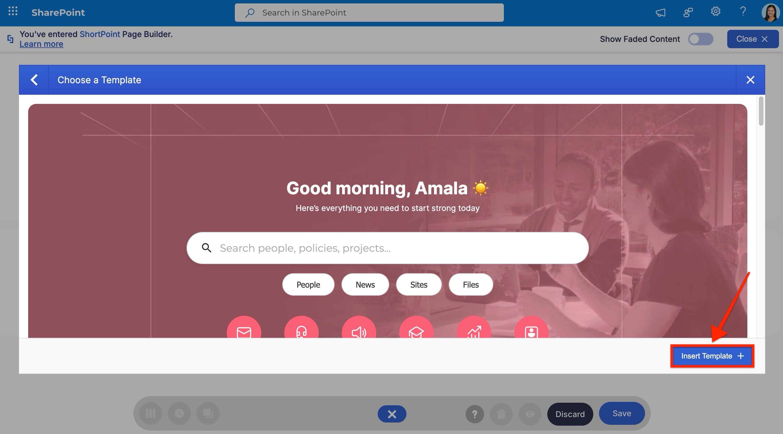 Insert a template from the preview window