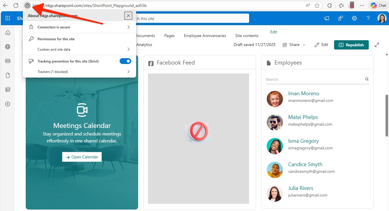Open View Site Info menu