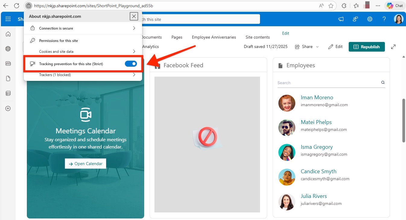 Turn the tracking prevention toggle off