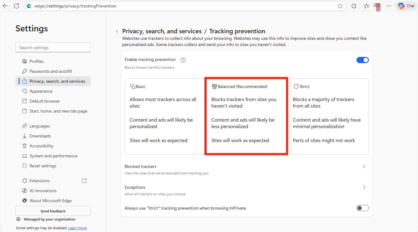 select balanced settings