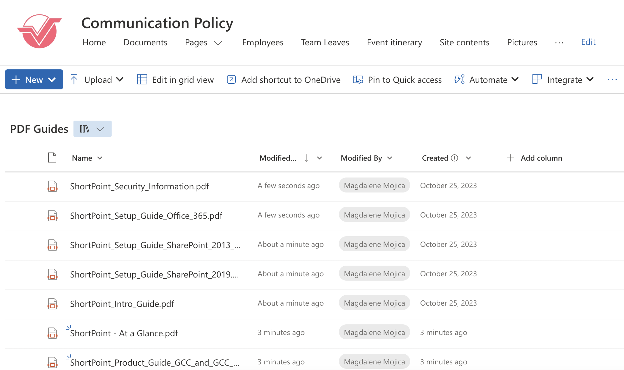 sample SharePoint List