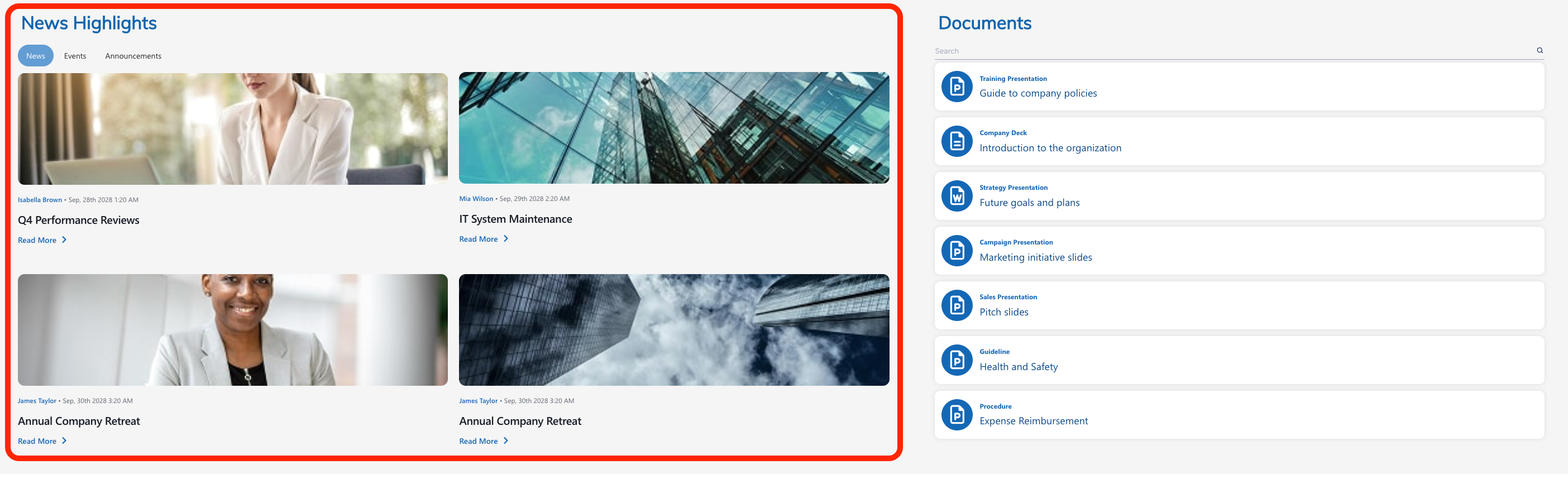 display latest news and announcements