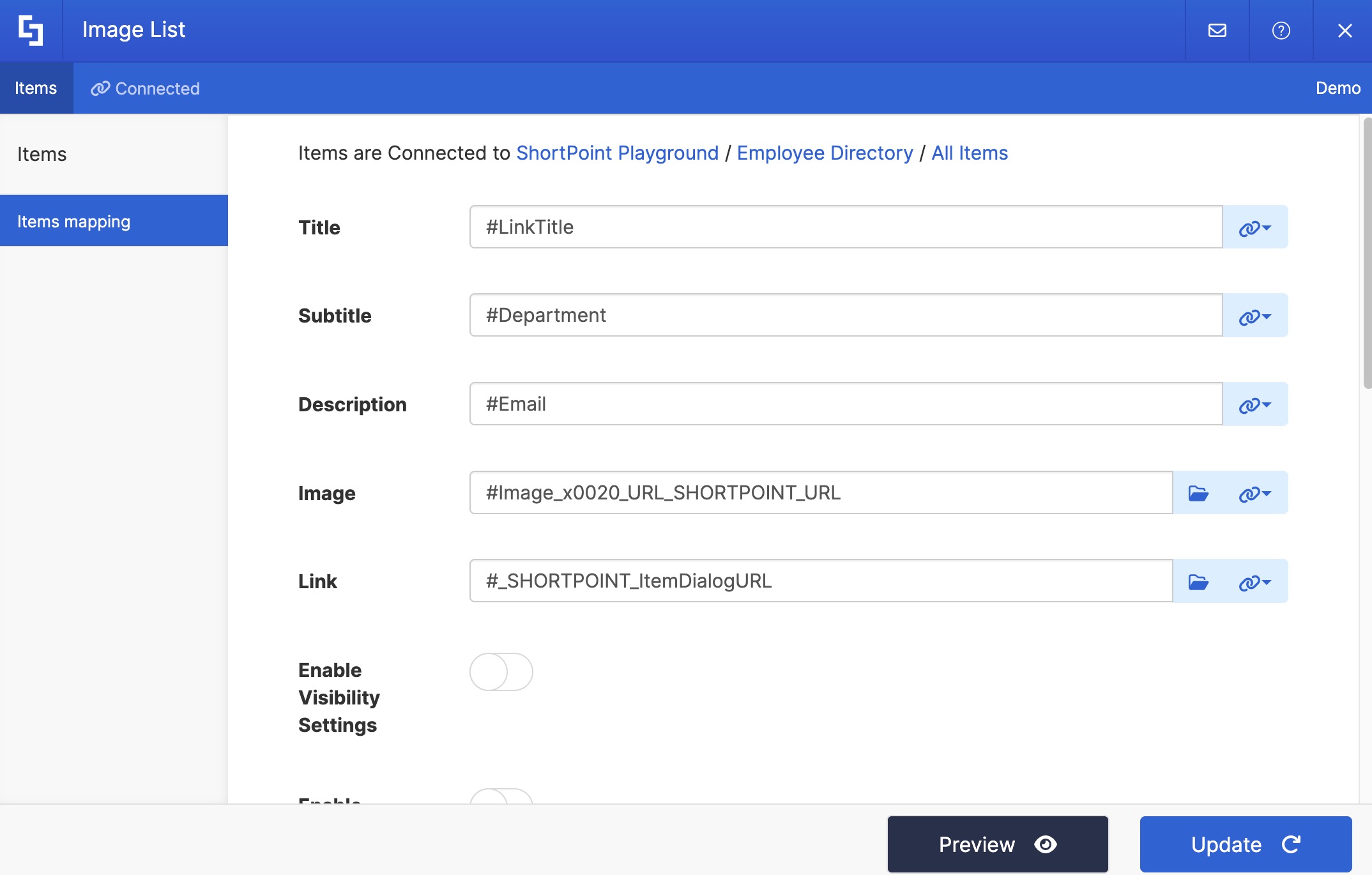 map the items to display in the items tab
