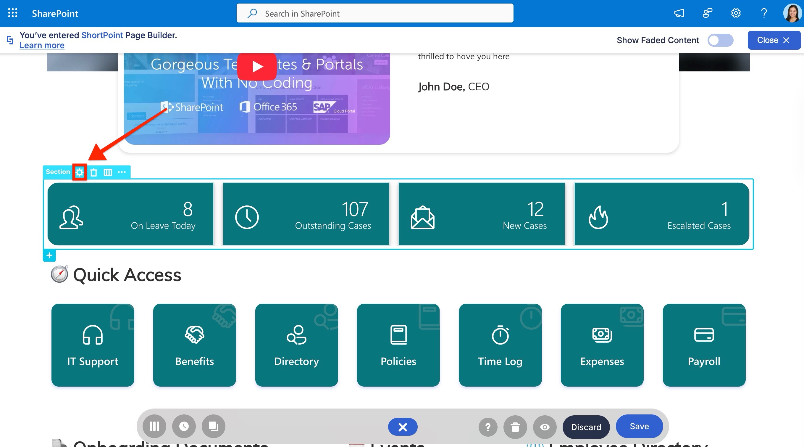 open the settings window of the design element
