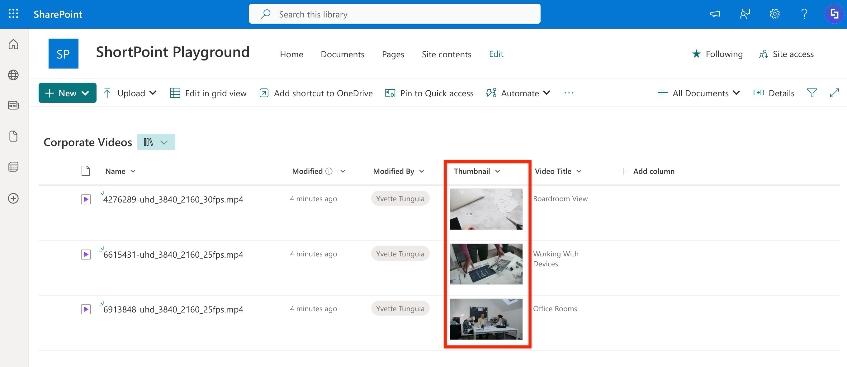SharePoint video library example