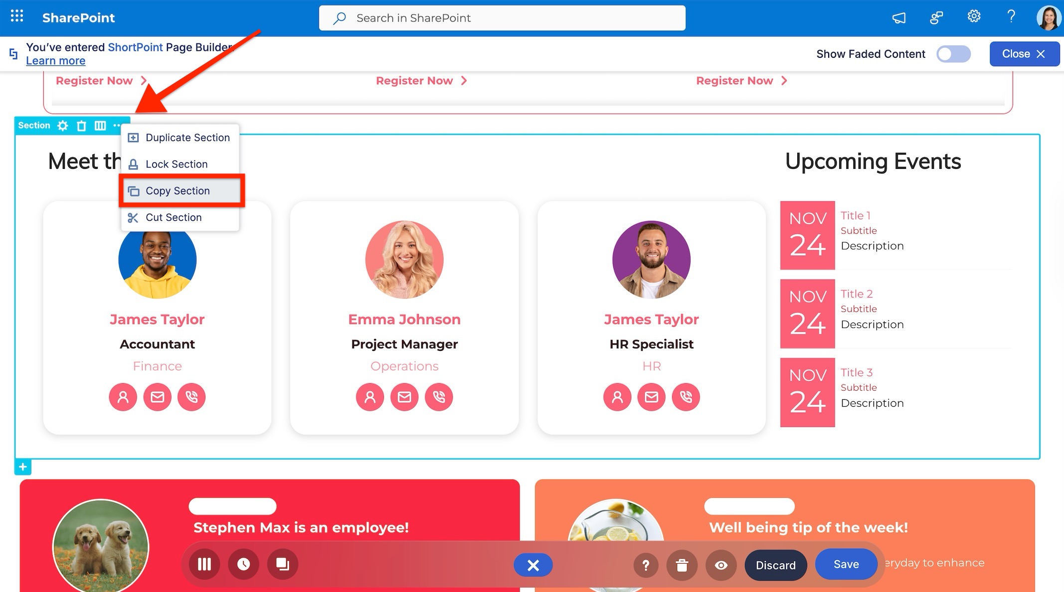 Copy and paste sections from templates