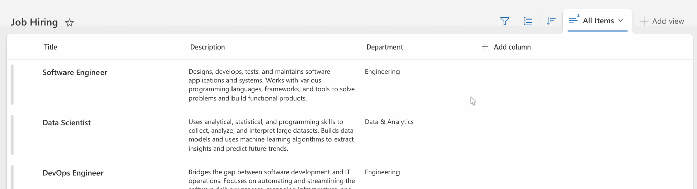 sample SharePoint List