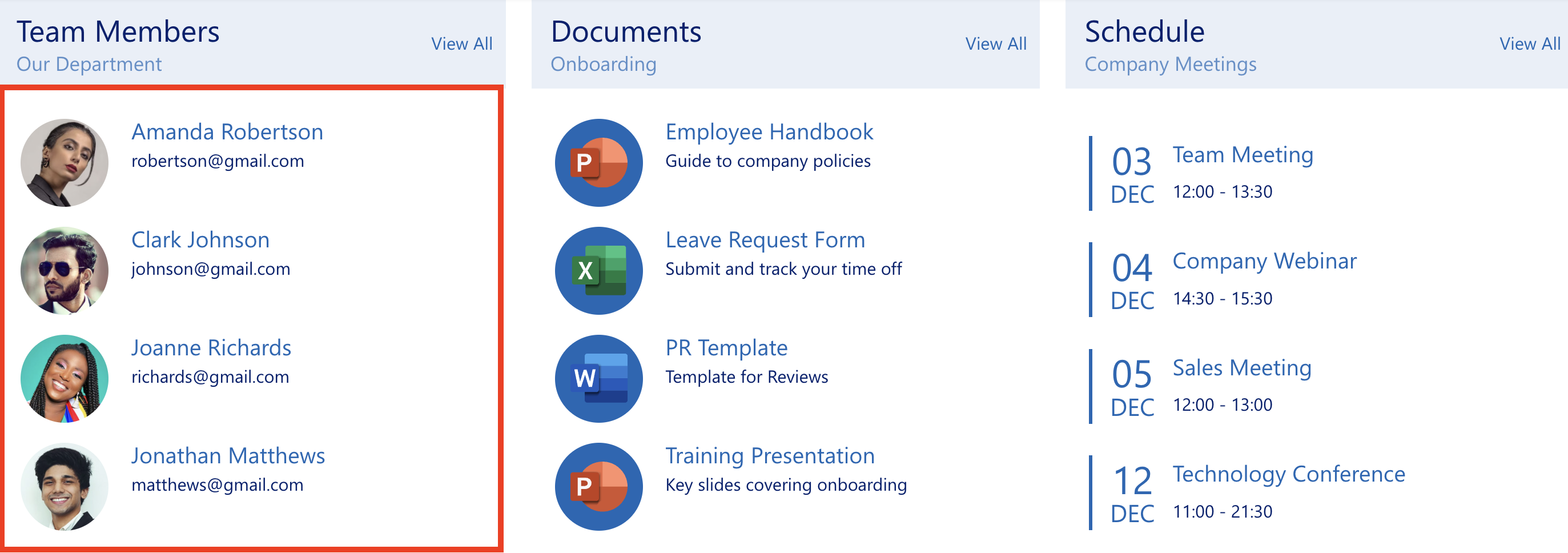sample employee directory