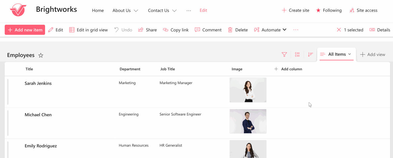 sample SharePoint list
