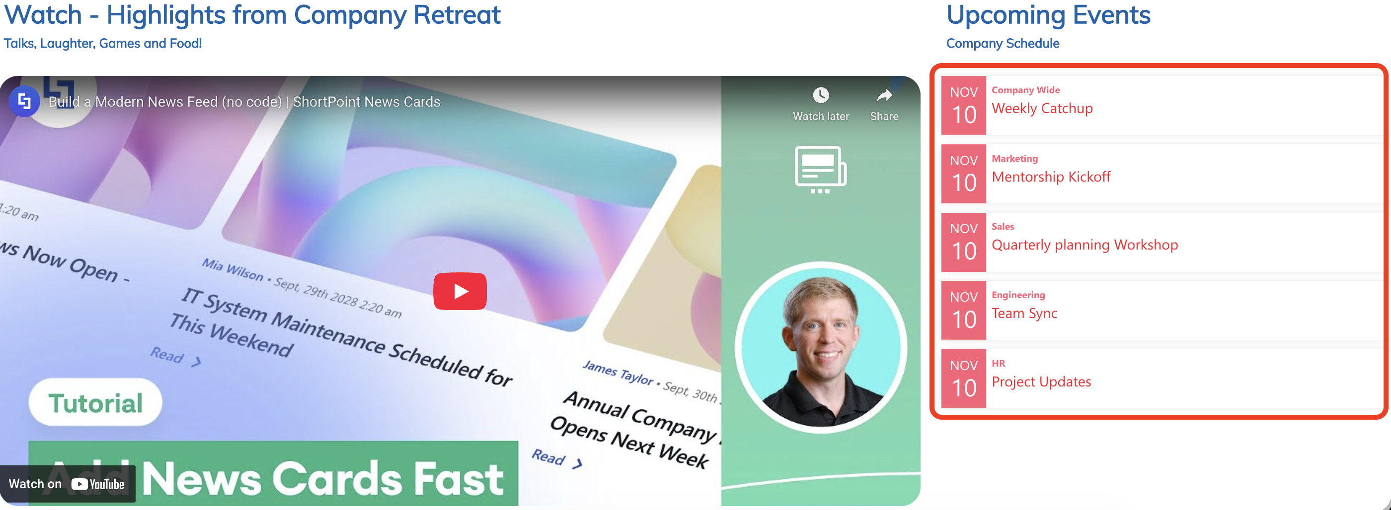 central event calendar