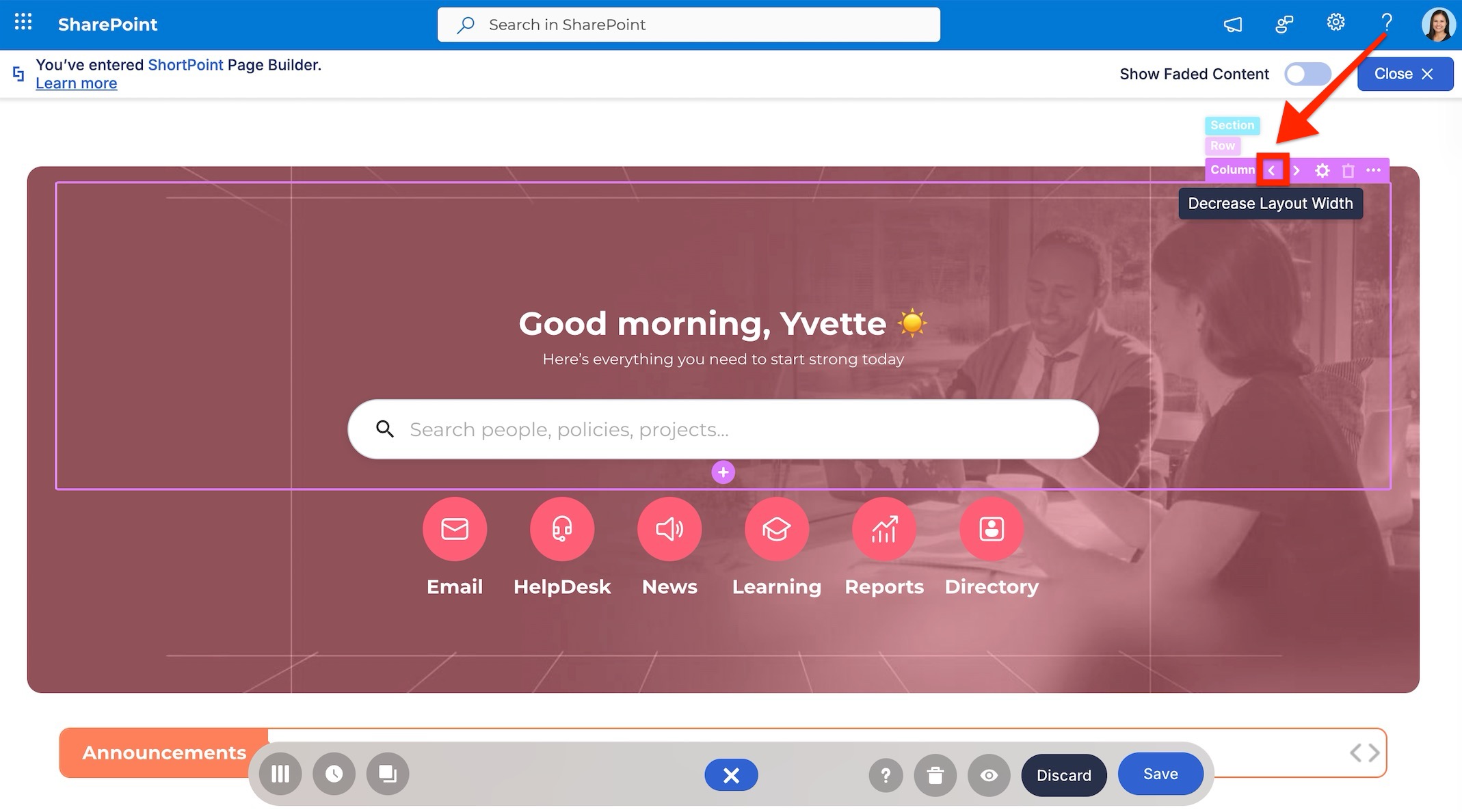 left and right arrow icon to increase or decrease width