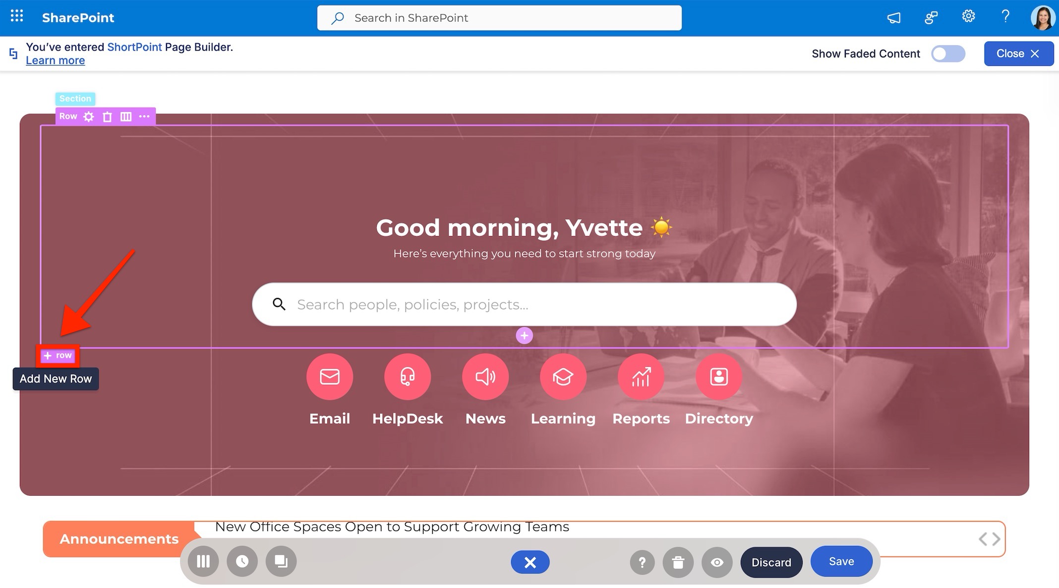 add section or row plus button