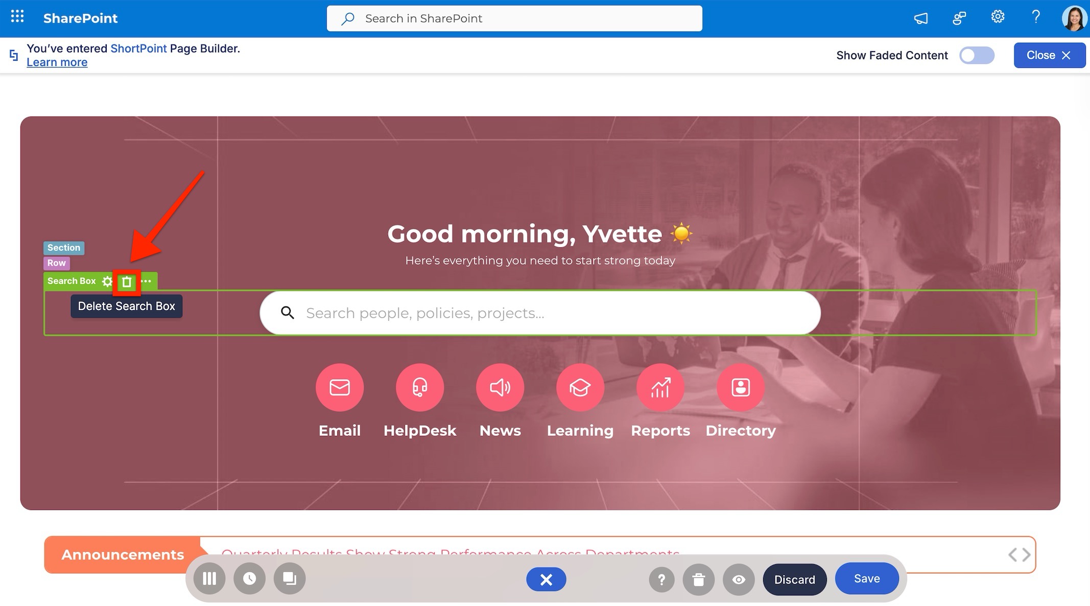 delete element button