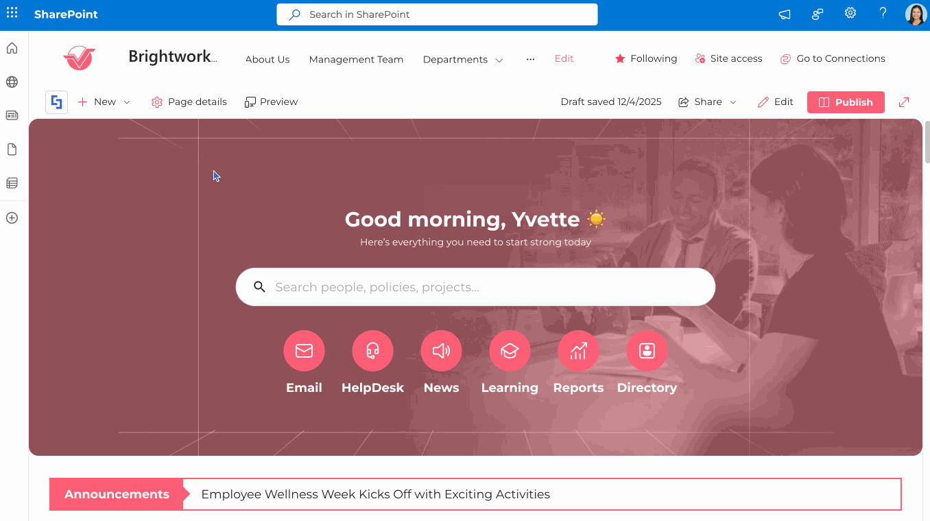 Create a new page for staging