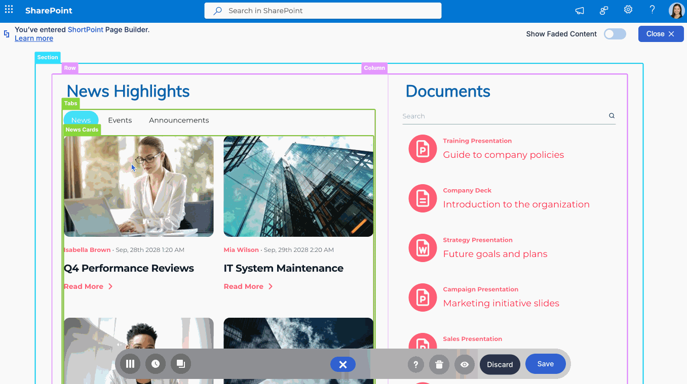 Copy the section or element that you want to use