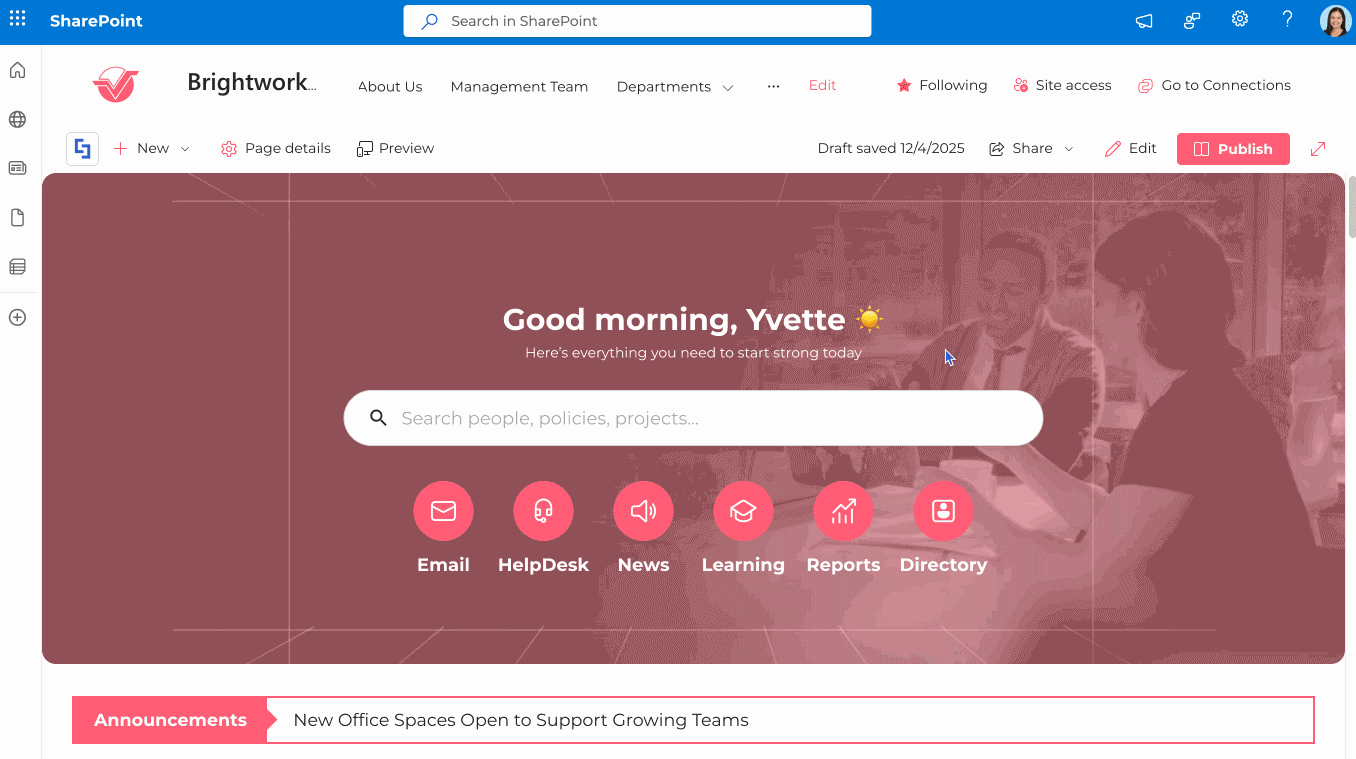 paste the copied section or element into production page