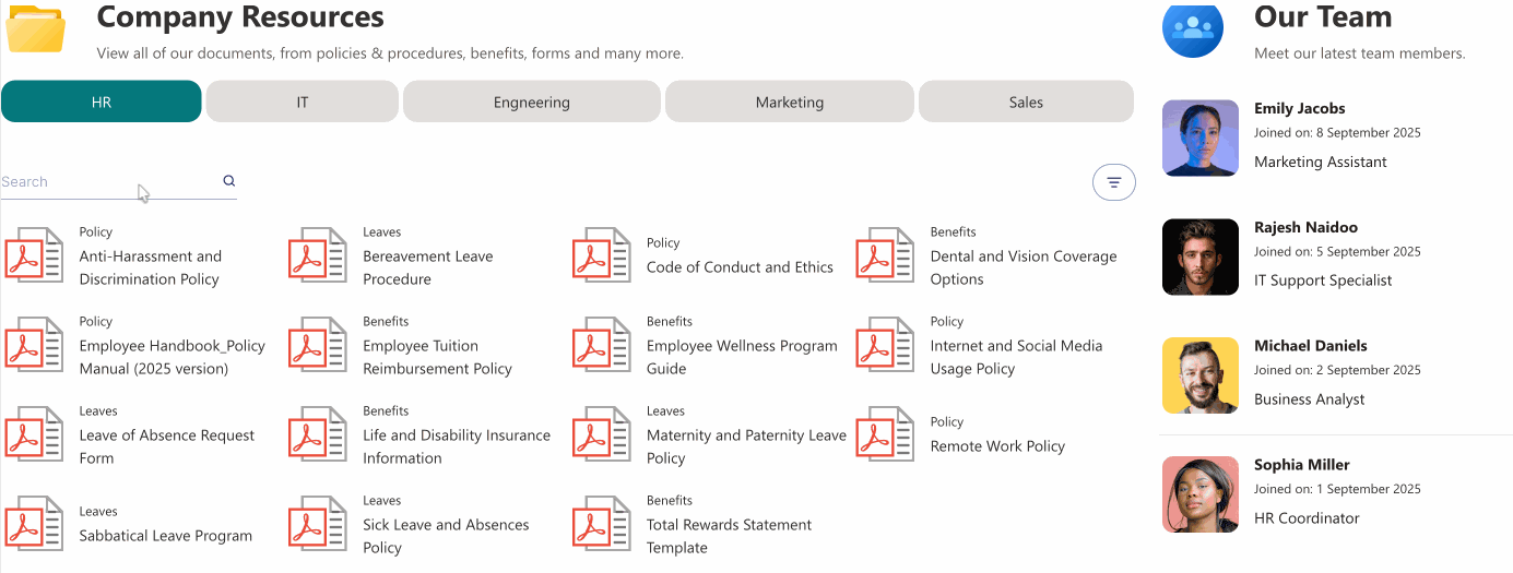 search & filter toolbar