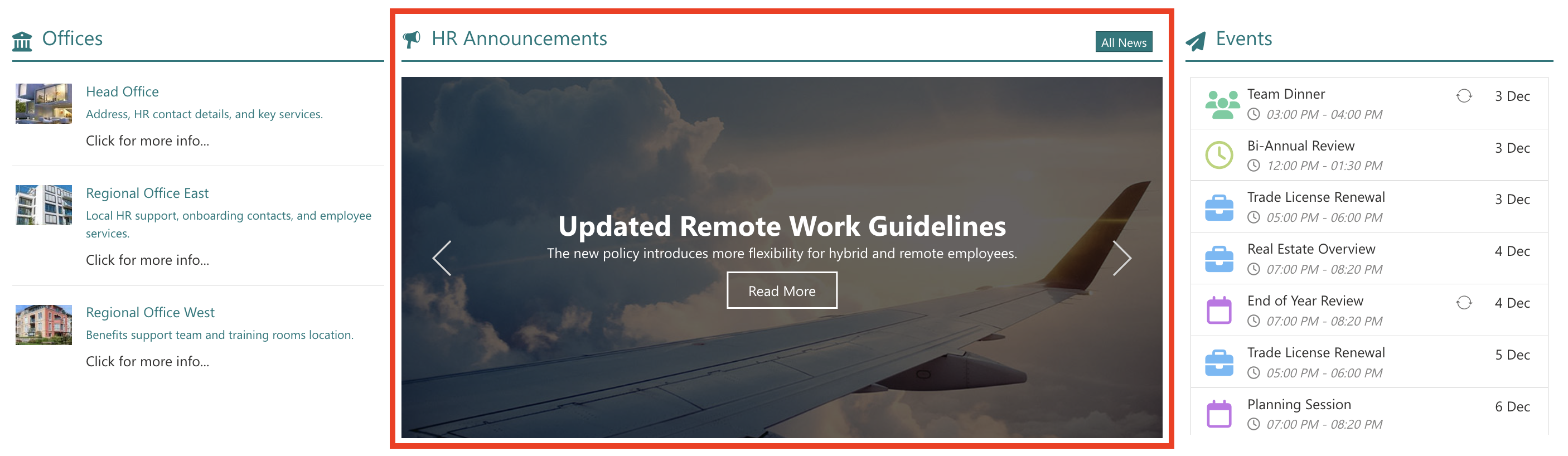 department specific news feed