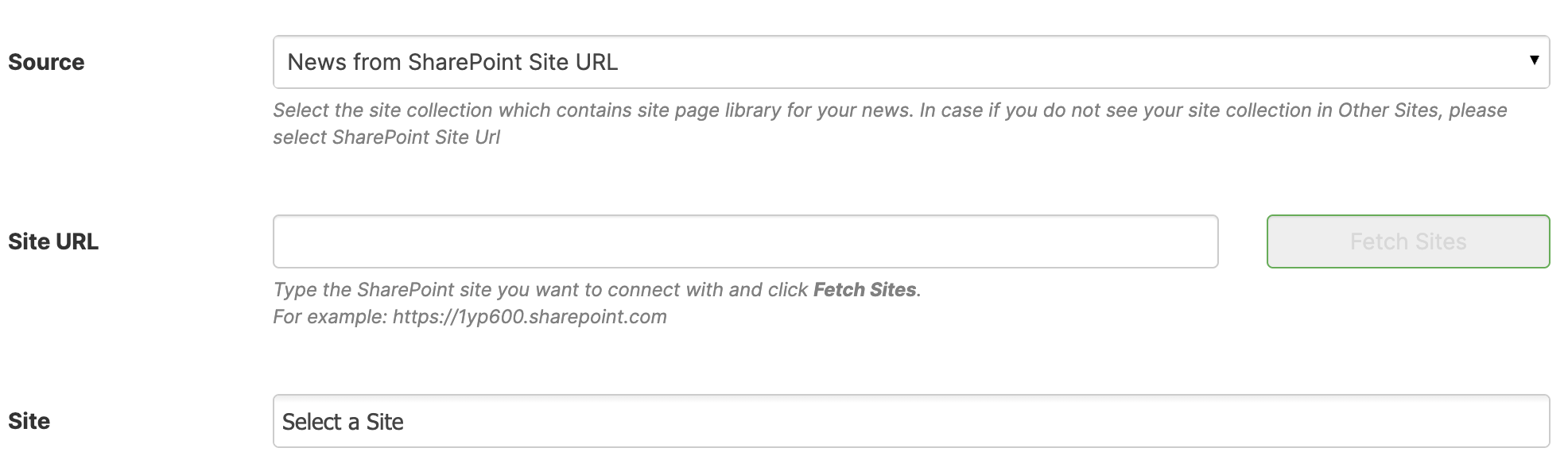 News from SharePoint Site URL