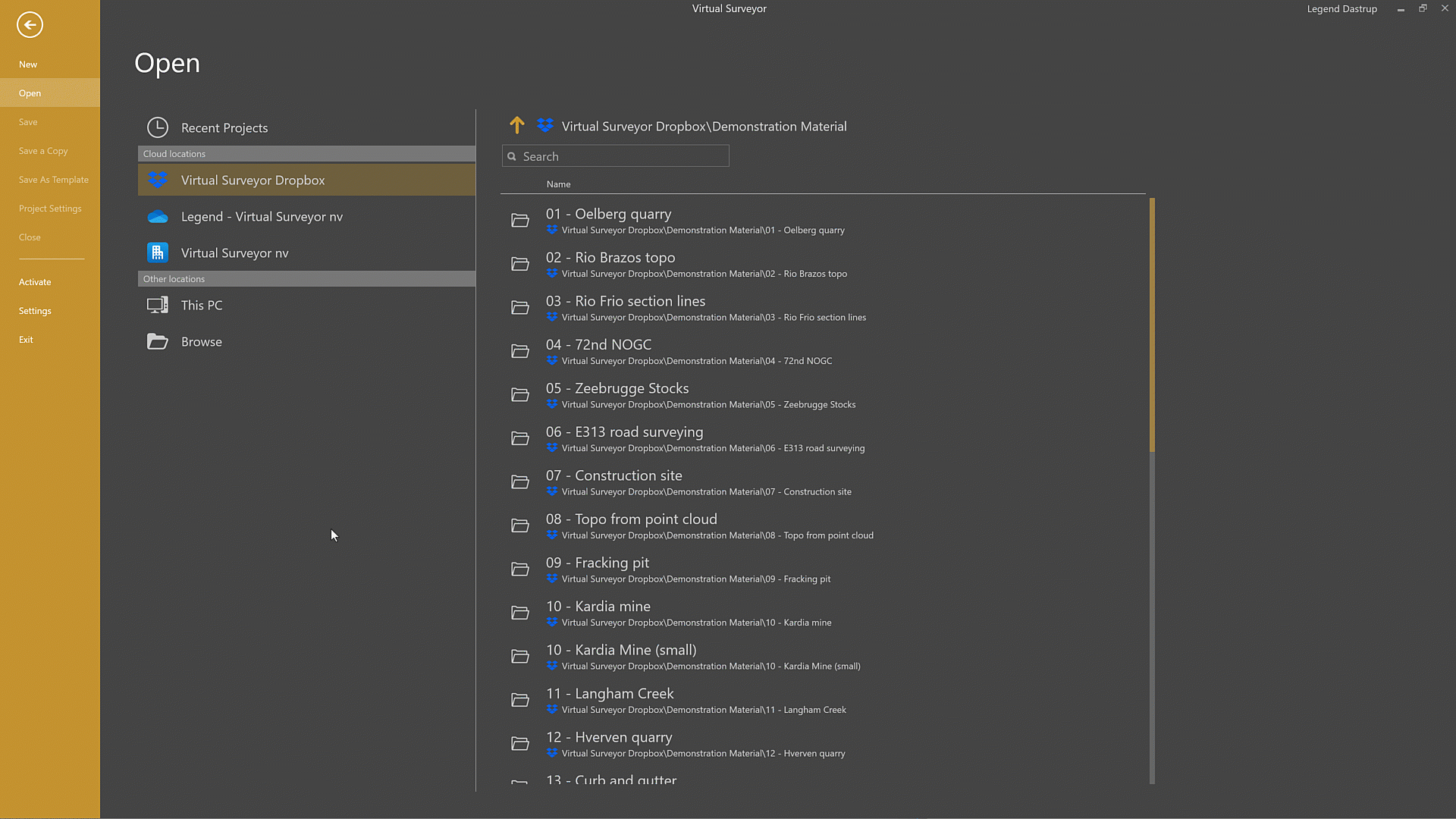 Using the search bar to find a specific project/folder.