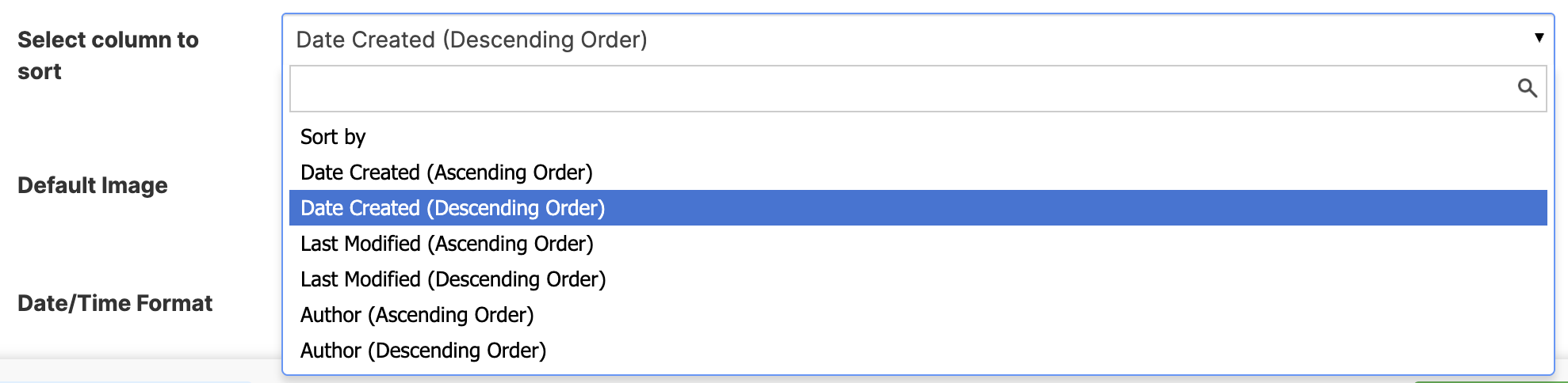 Select column to sort