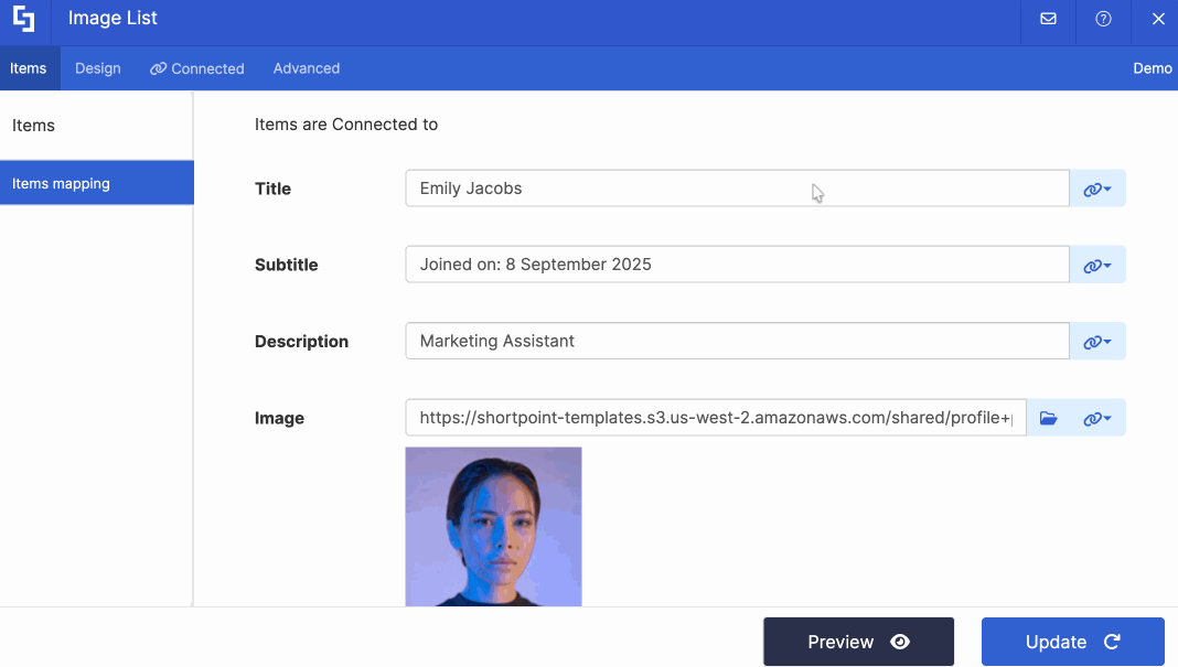 map the items to display in the items tab