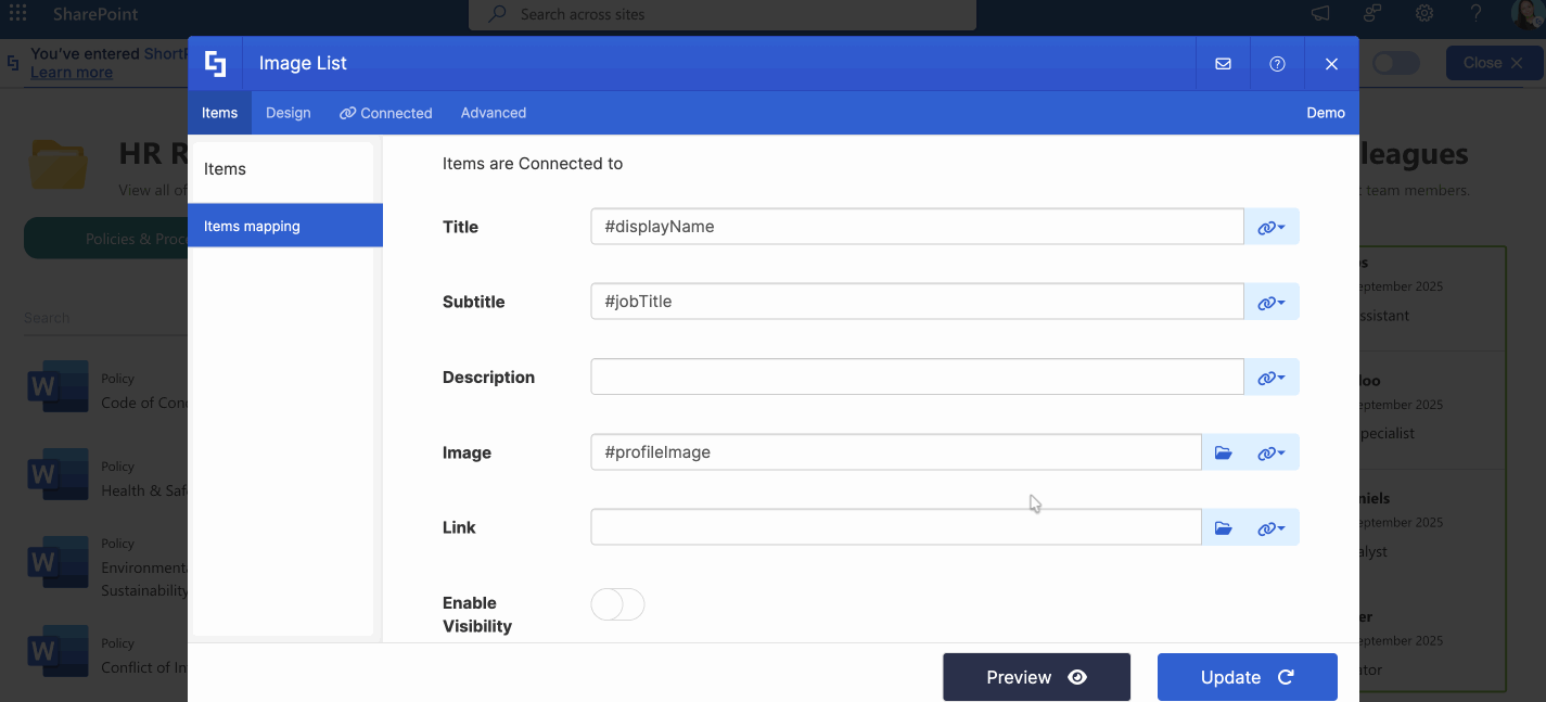 preview, save, and publish the page with the changes