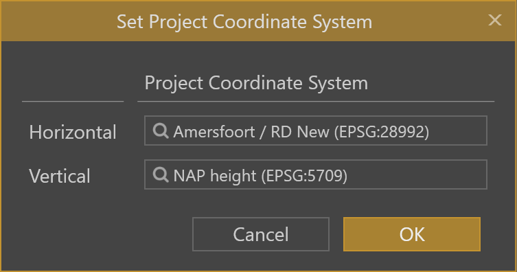 Set the Project Coordinate System using orthometric height for the Netherlands (NAP)