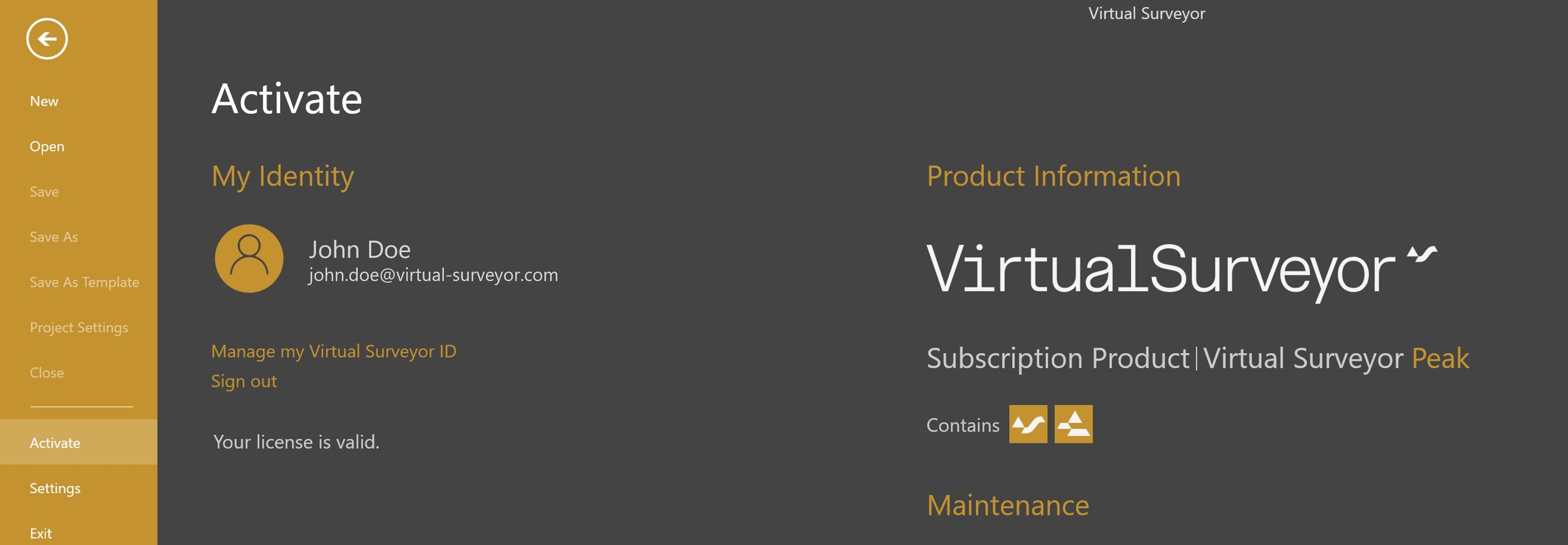 Activate page after signing in with your Virtual Surveyor ID.