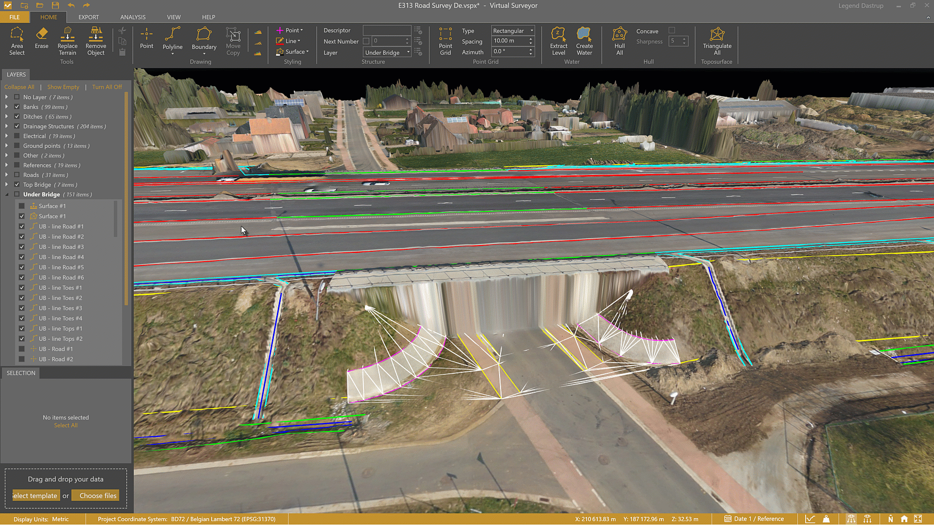 See the finished project with a modified terrain from the created surface under the bridge.