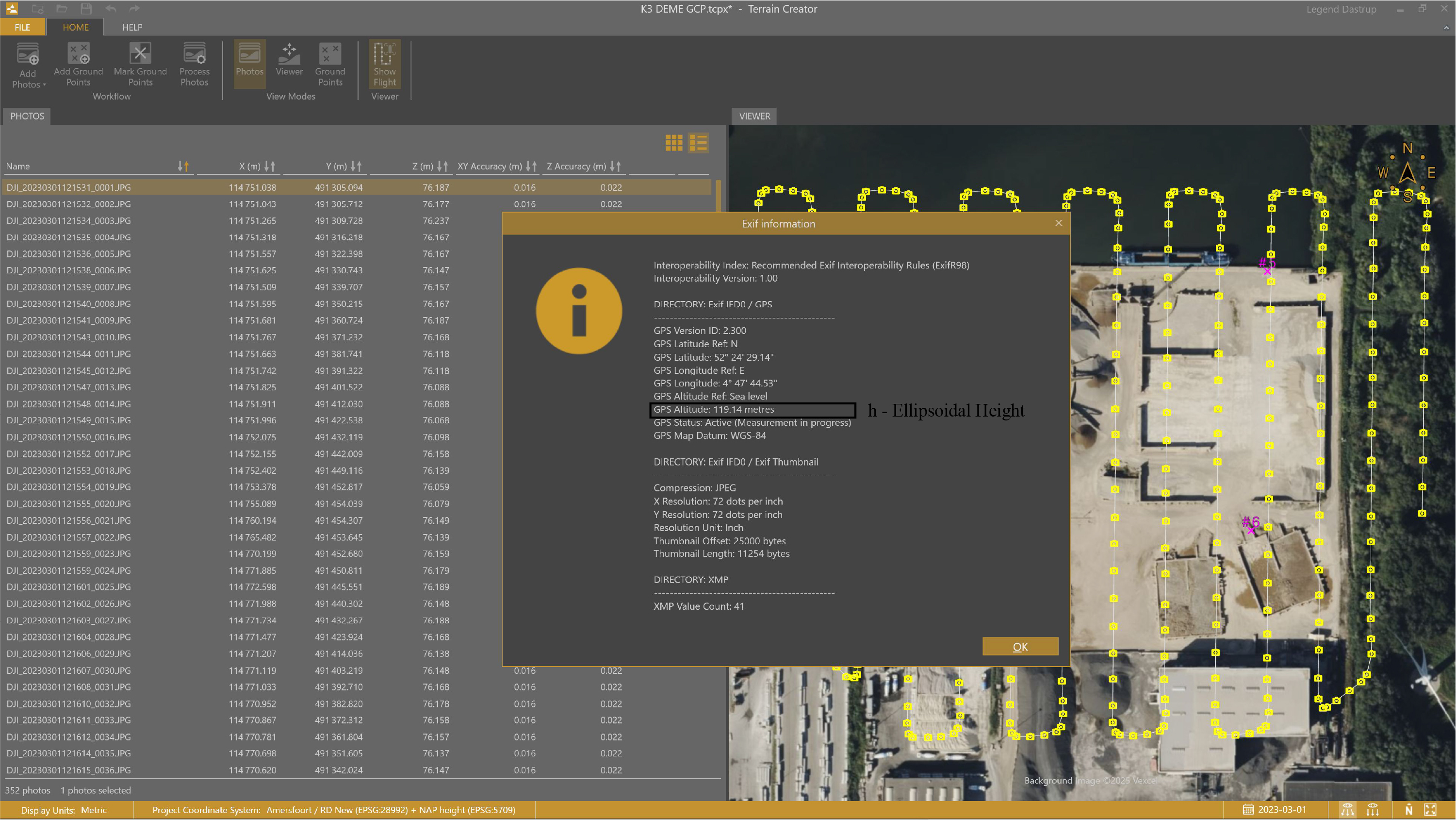 The GPS Altitude shown in the Exif information is the ellipsoidal height (h).
