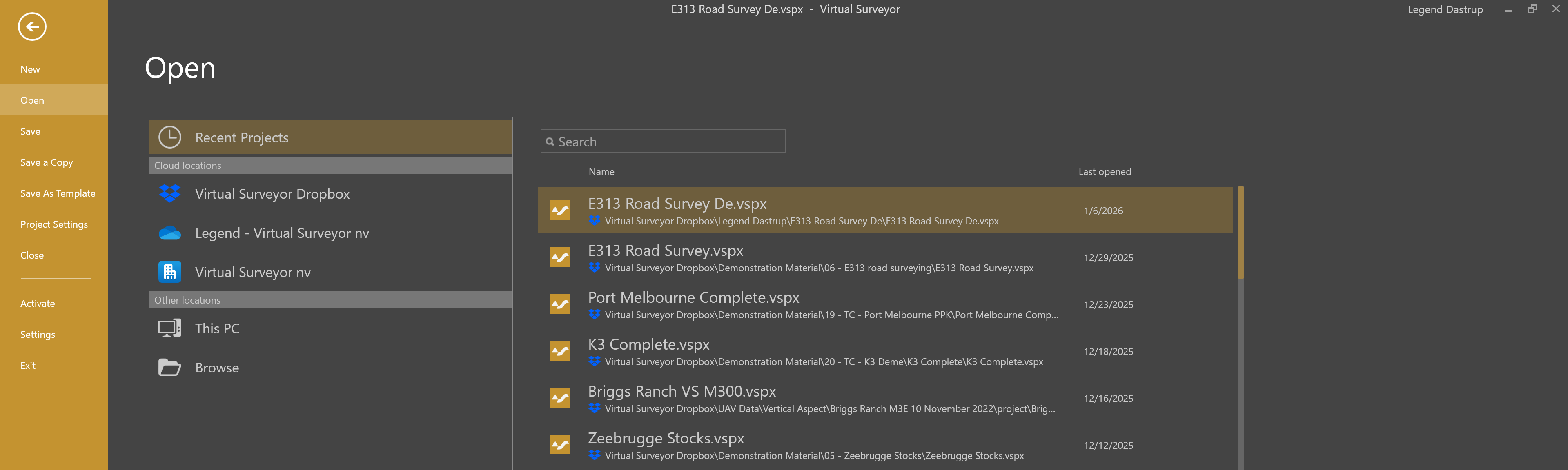 Recent Projects list.