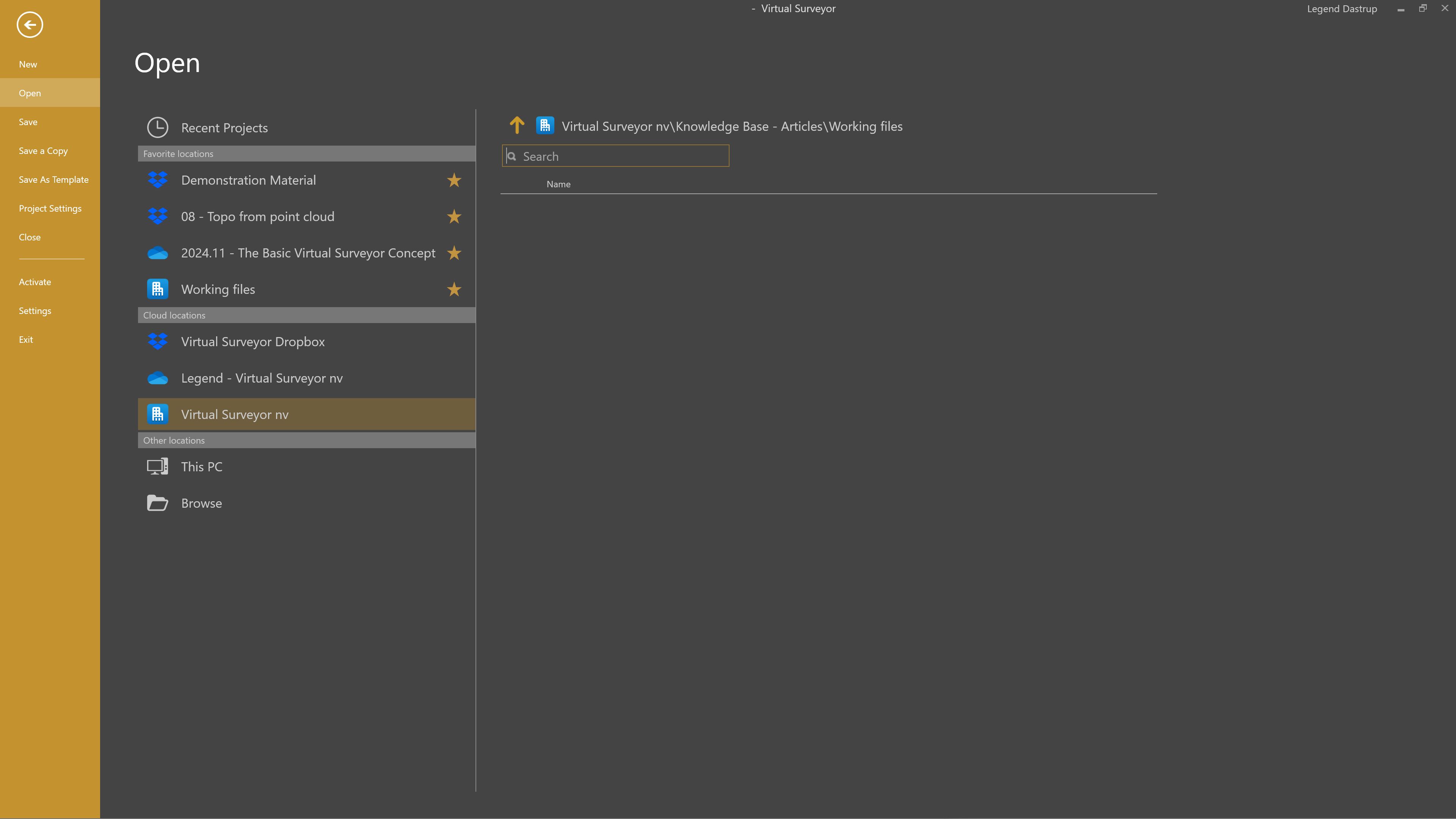 Backstage - Open projects and files overview.