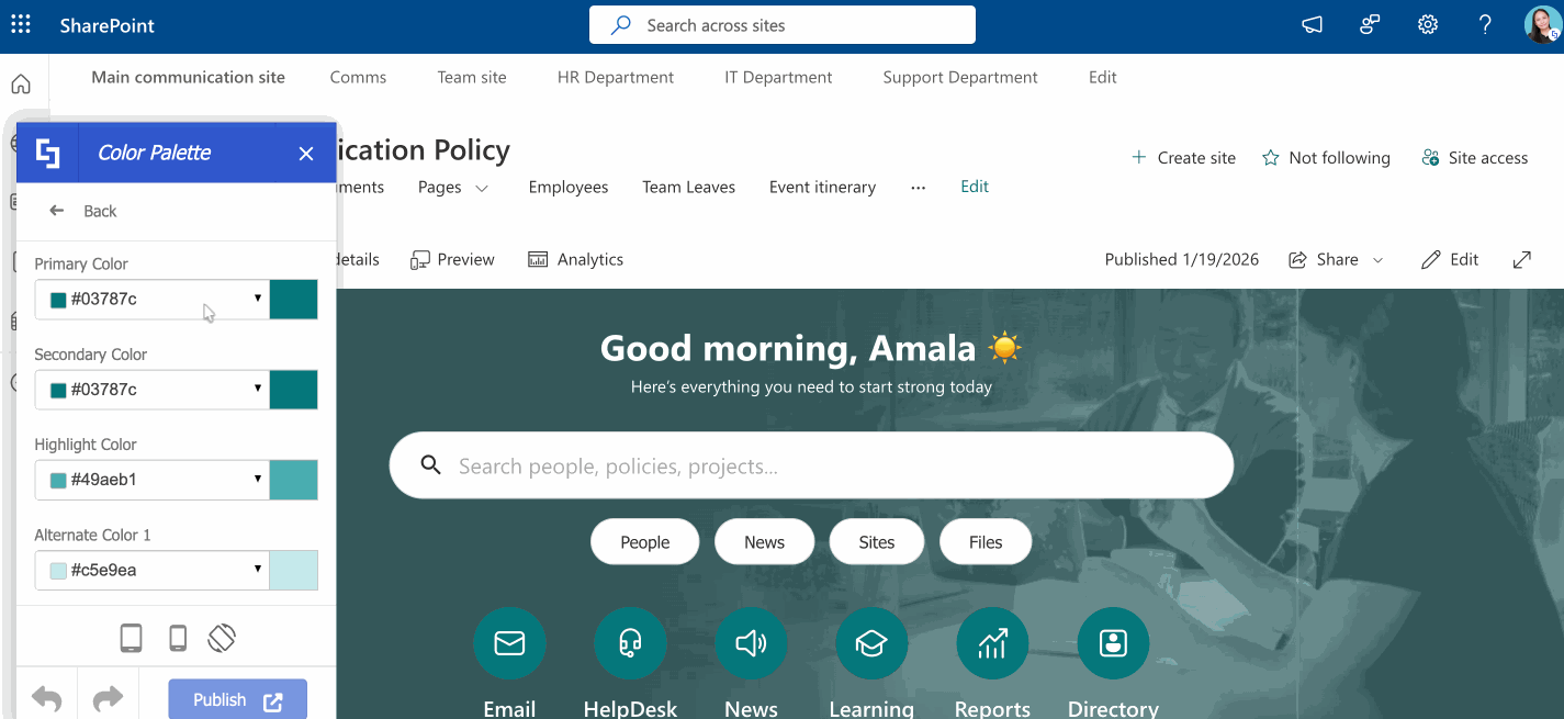 Theme Builder live preview