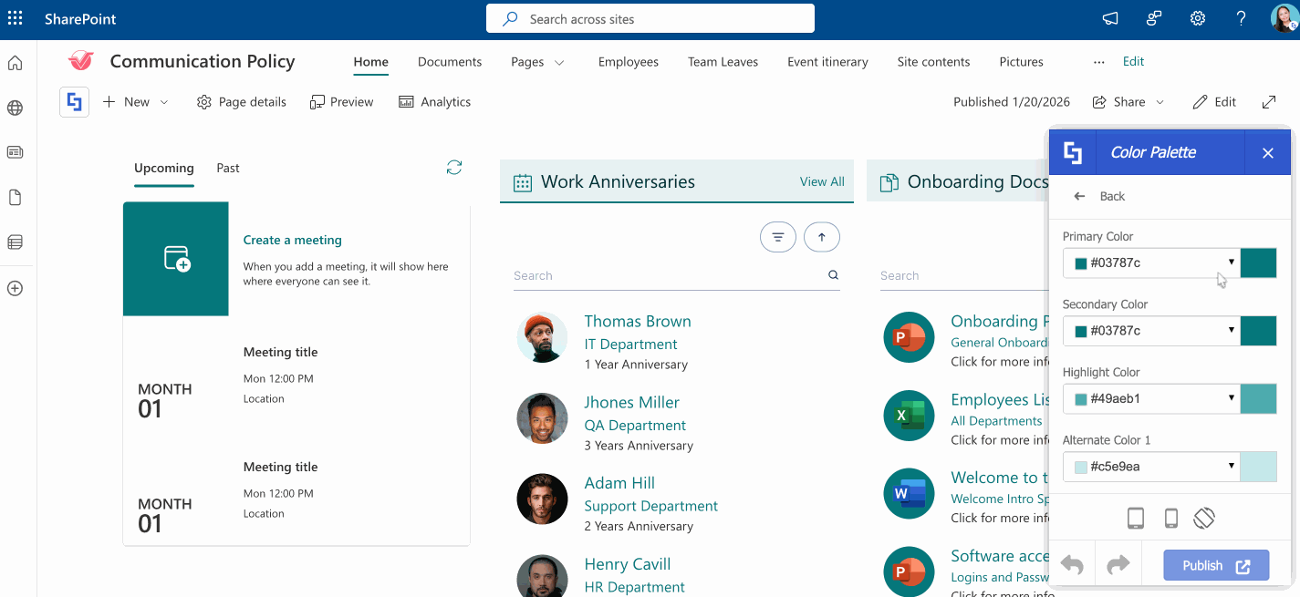 color changes in SharePoint web parts