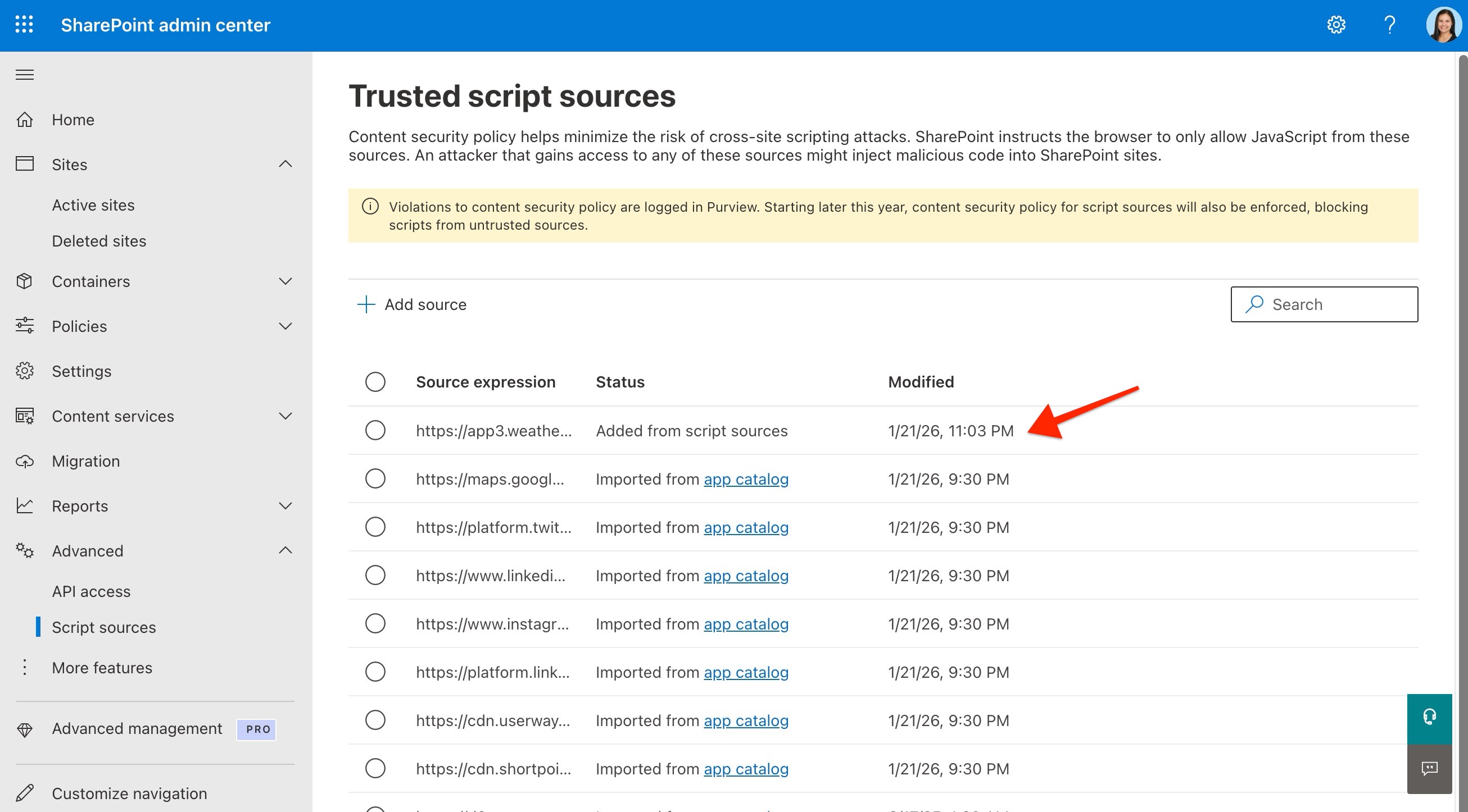 domain is added to the trusted sources list