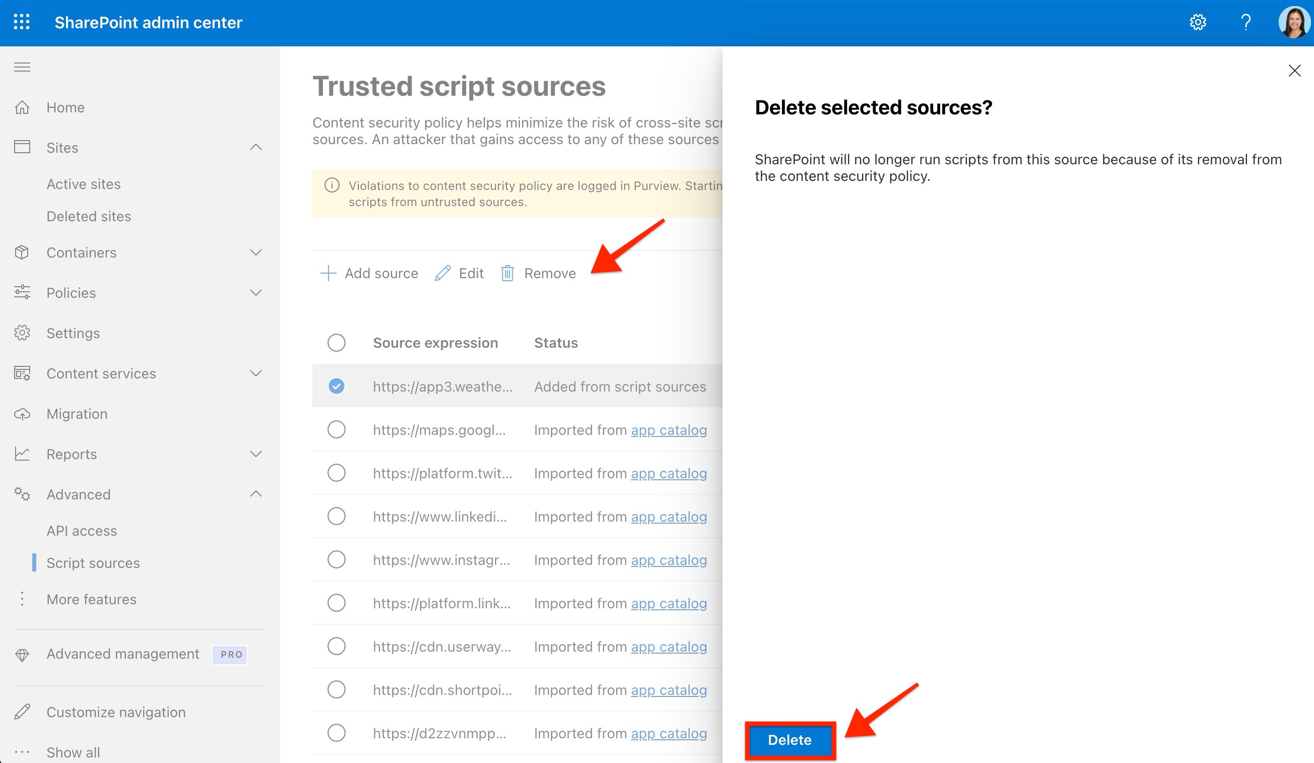 Select domain, click Remove and hit Delete