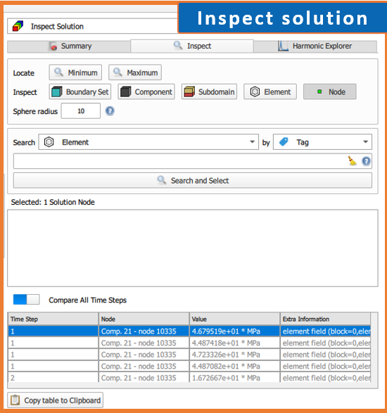 Inspect solution panel UI