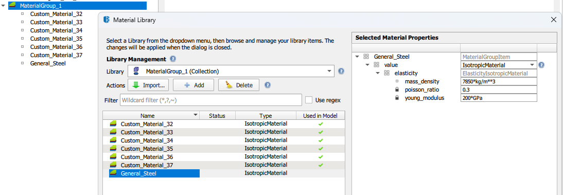 Material definition UI