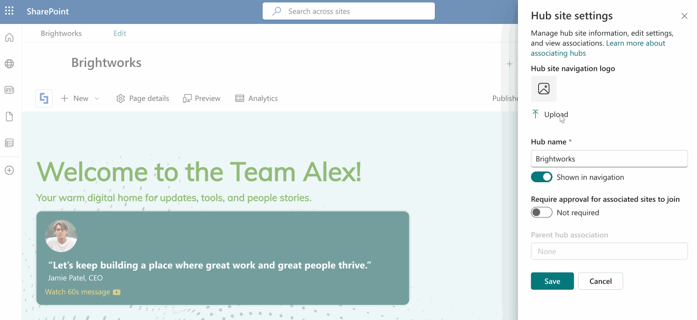 customize hub site settings