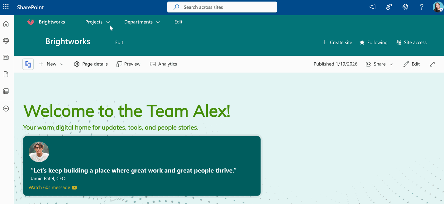 hub site with design