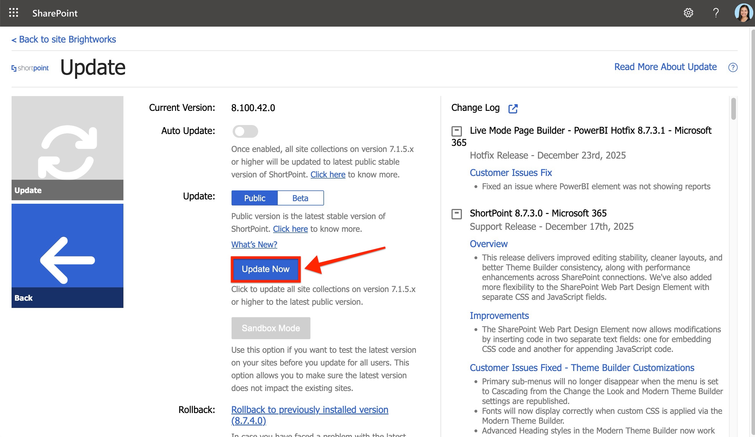 check ShortPoint version installed on your site