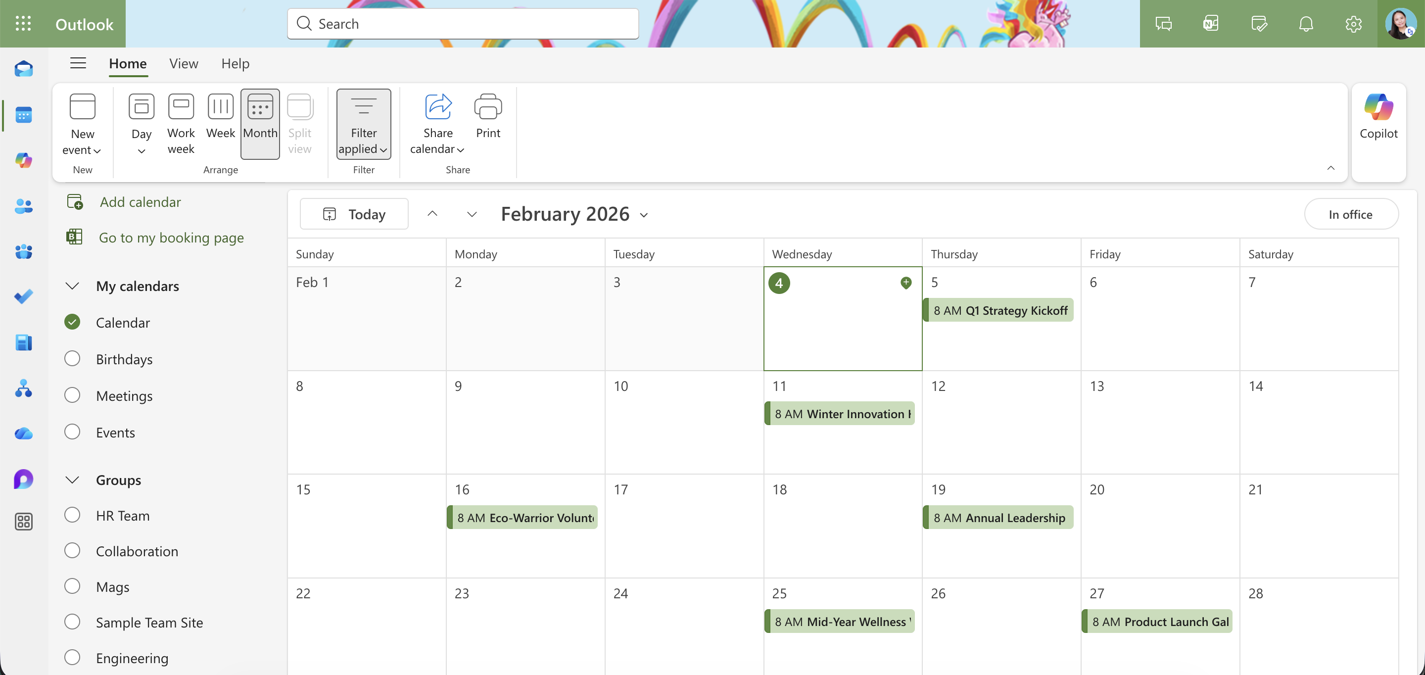 sample Outlook calendar
