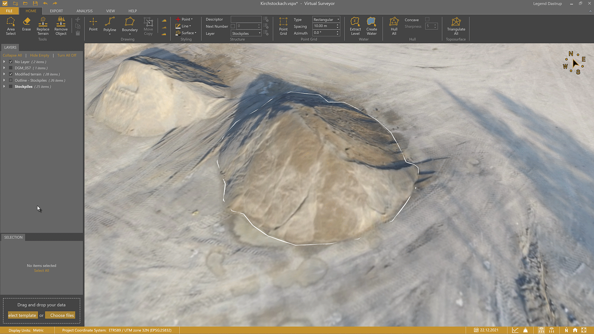 A Stockpile created using the 3D surface