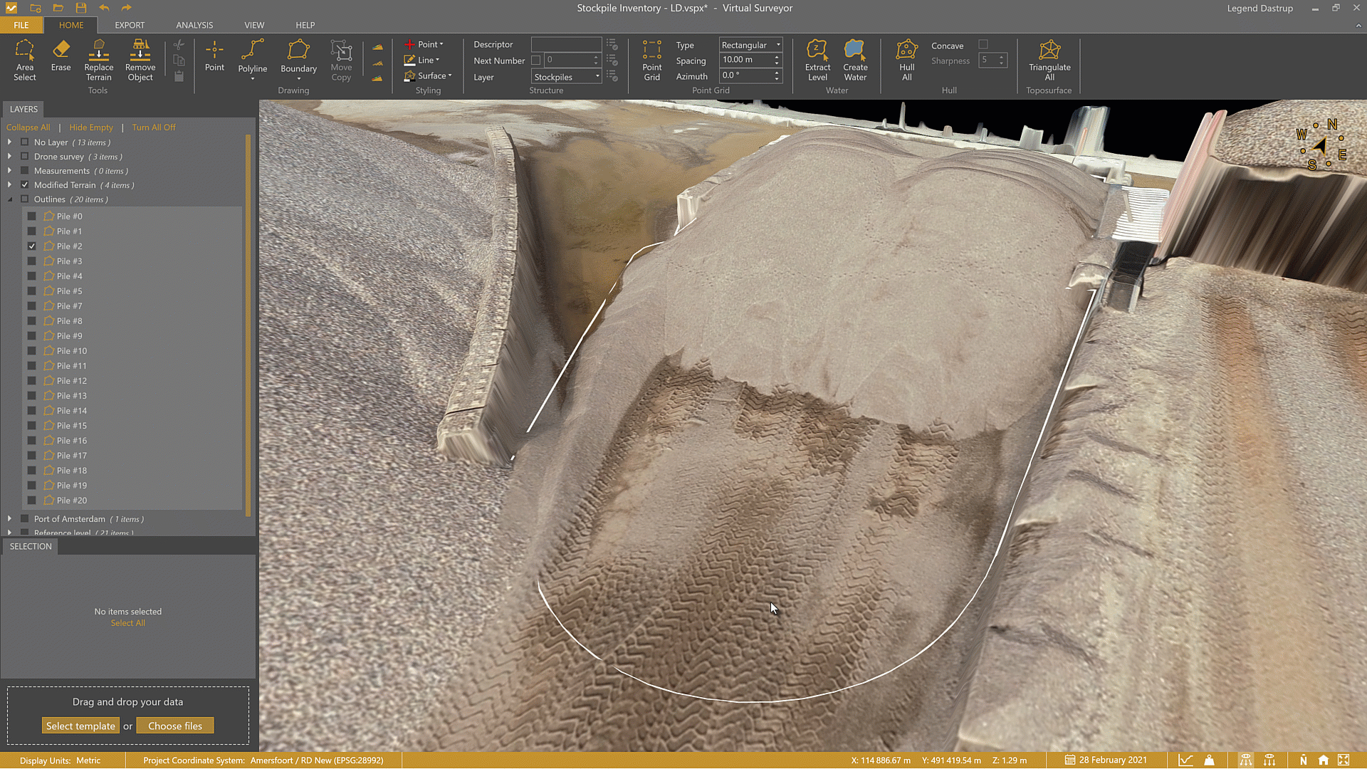 Select Flat Minimum setting on an open-walled stockpile